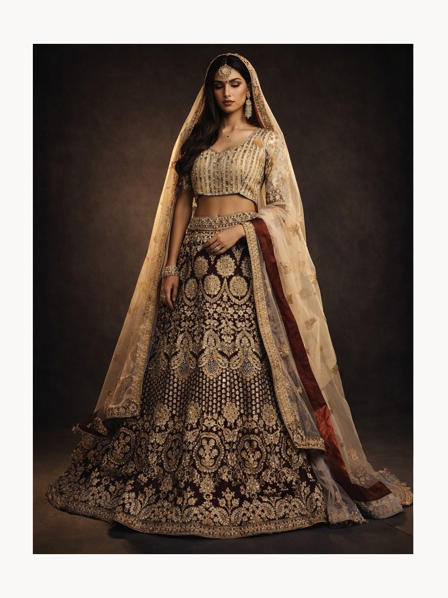 maroon unstitched lehenga 45456 – full front view