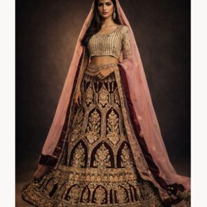 maroon unstitched lehenga 45457 – full front view