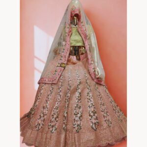 pink unstitched lehenga 48471 – full front view