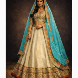 gold unstitched lehenga 53458 – full front view