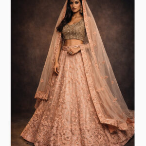 peach unstitched lehenga 53598-1 – full front view