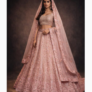 pink unstitched lehenga 53598 – full front view