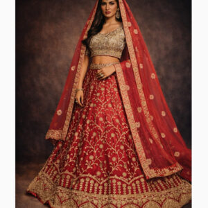 red unstitched lehenga 53933 – full front view