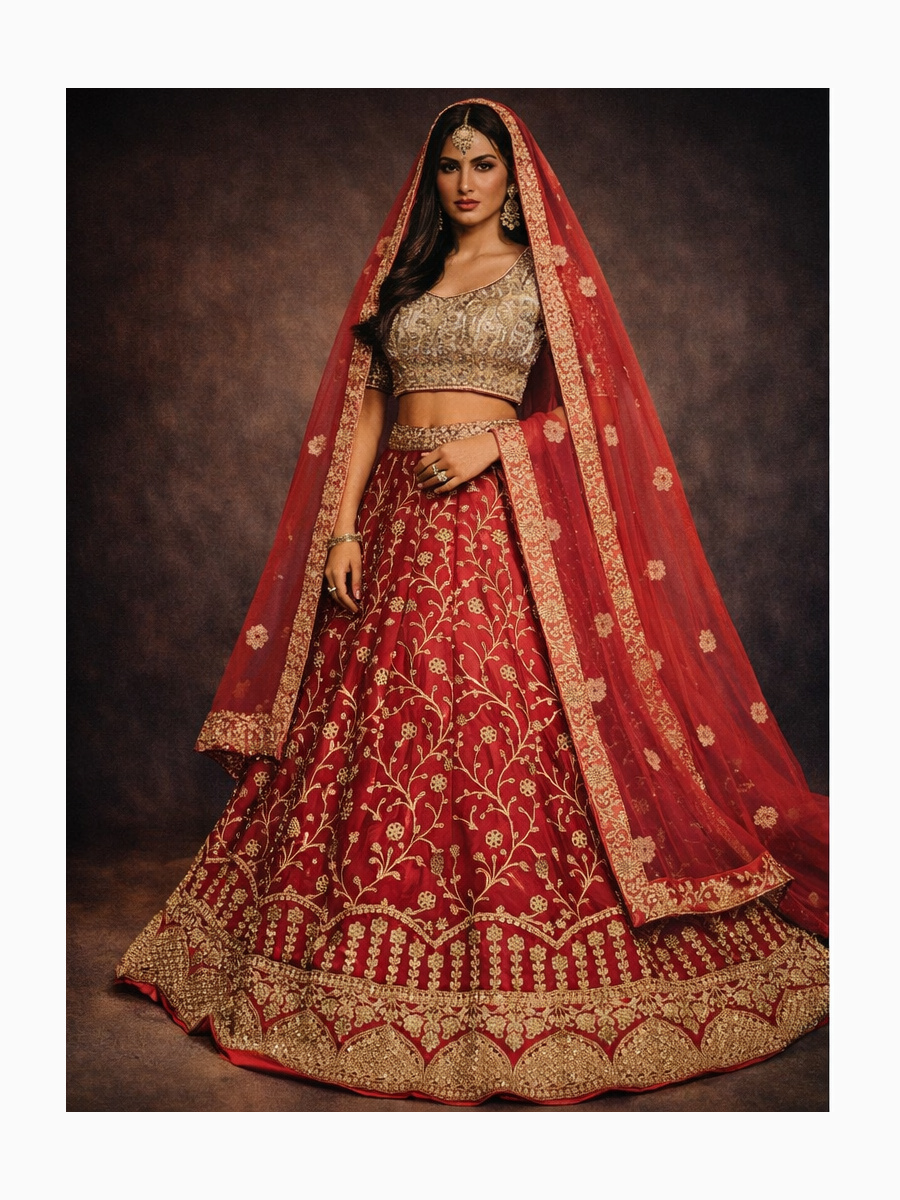 red unstitched lehenga 53933 – full front view