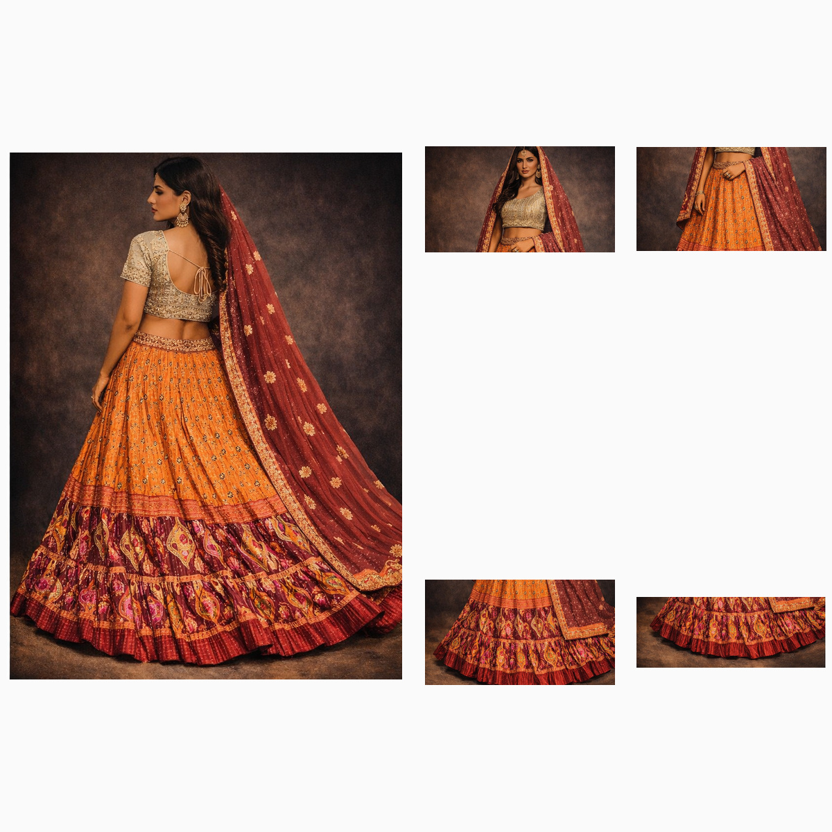 orange unstitched lehenga 56032 – detail view
