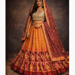 orange unstitched lehenga 56032 – full front view