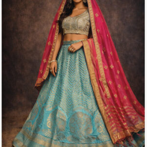 teal unstitched lehenga 56076-1 – full front view