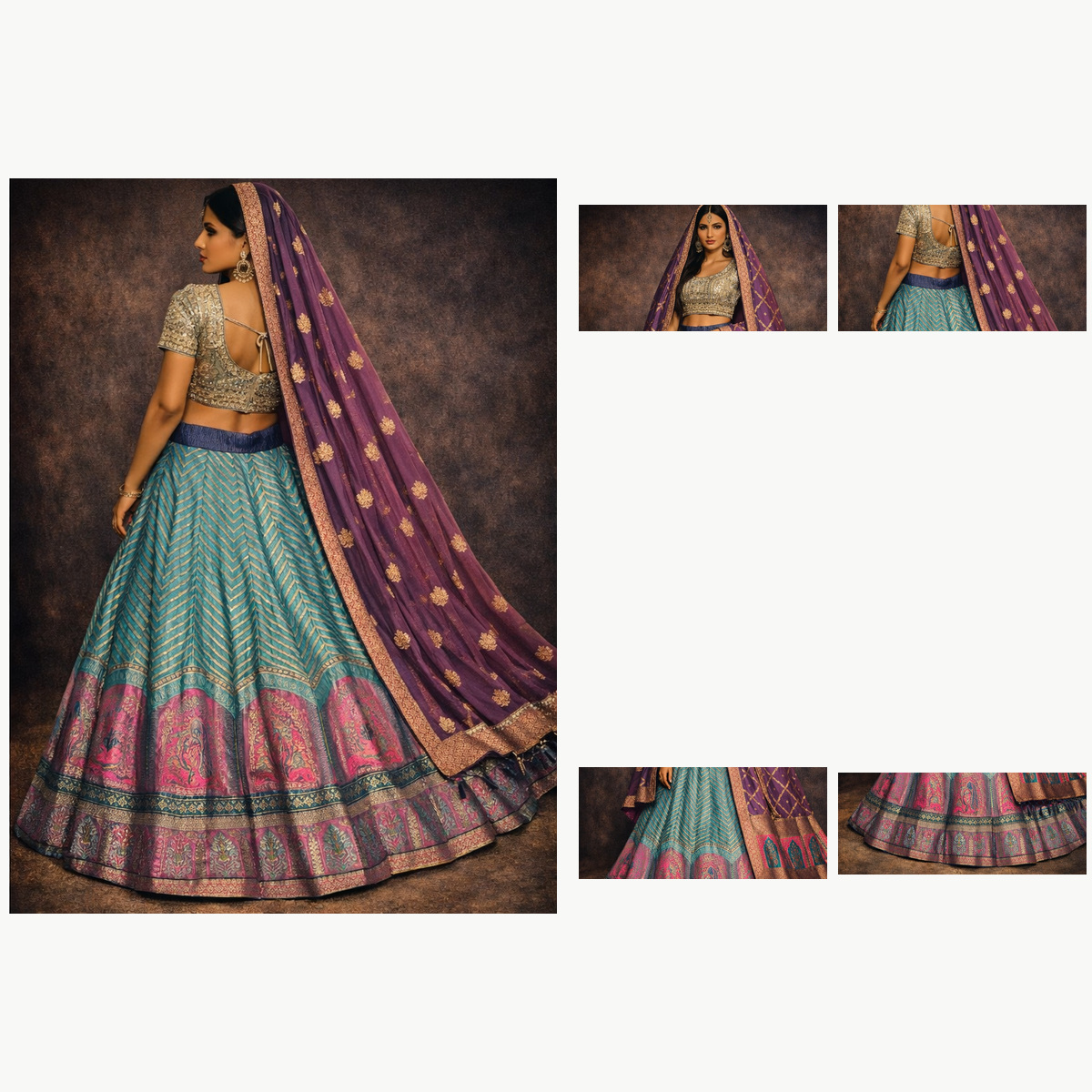 teal unstitched lehenga 56076-2 – detail view