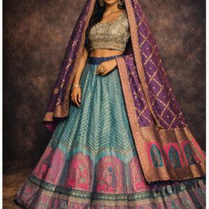 teal unstitched lehenga 56076-2 – full front view