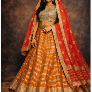 orange unstitched lehenga 56076-3 – full front view