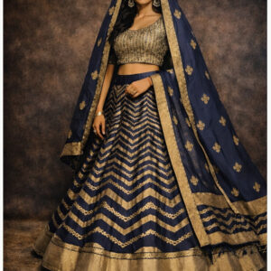 navy blue unstitched lehenga 56076-4 – full front view