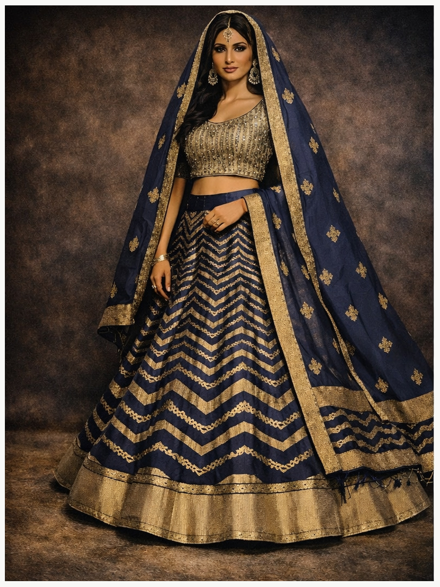 navy blue unstitched lehenga 56076-4 – full front view