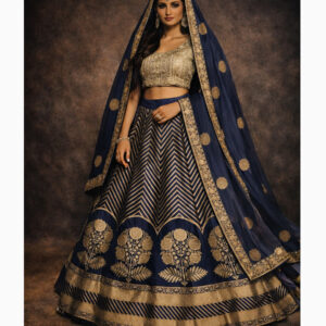navy blue unstitched lehenga 56076 – full front view