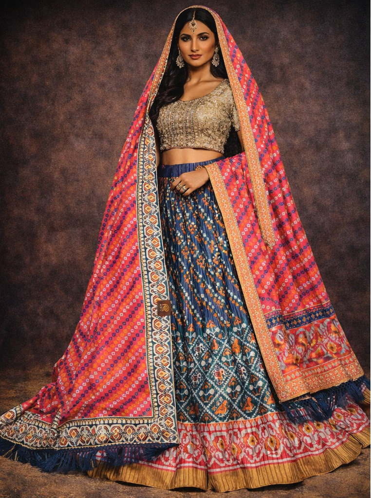 navy blue unstitched lehenga 56077-2 – full front view