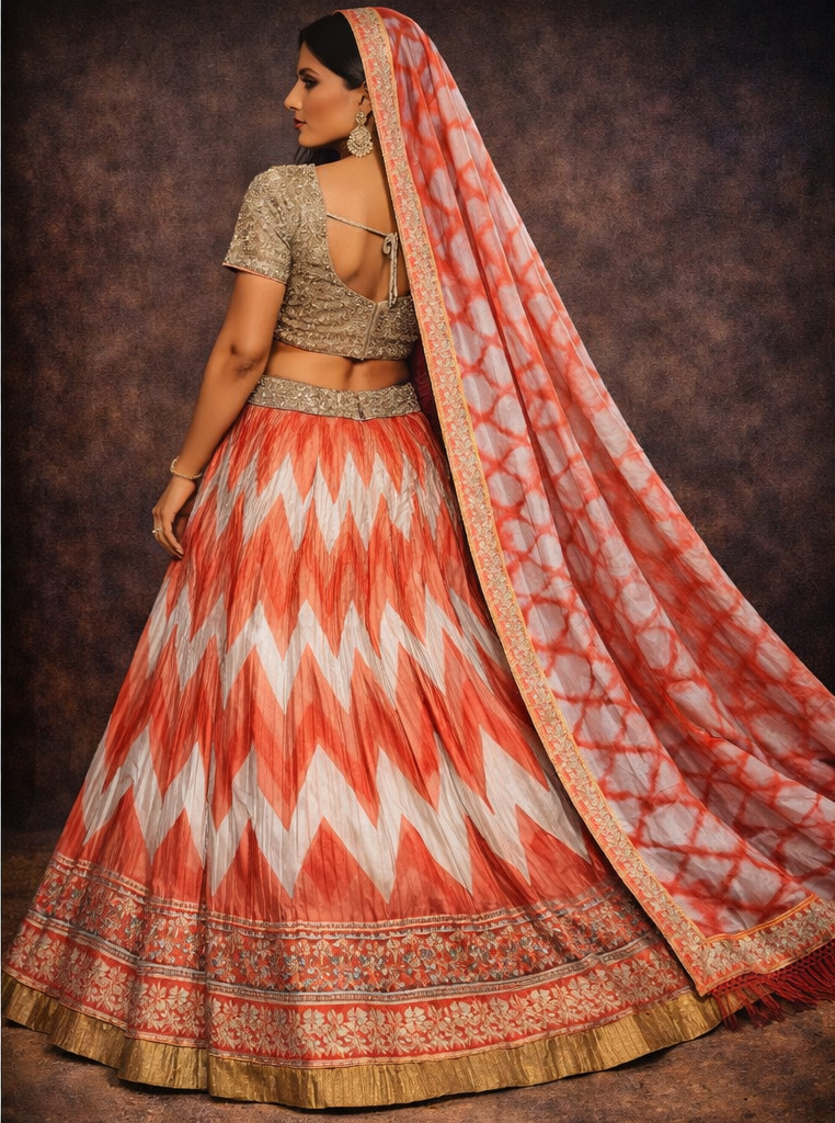 coral unstitched lehenga 56077-3 – detail view