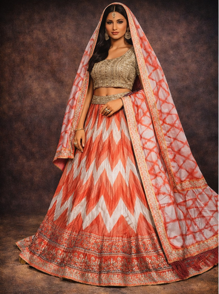 coral unstitched lehenga 56077-3 – full front view