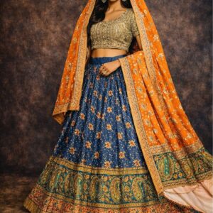 navy blue unstitched lehenga 56077-4 – full front view