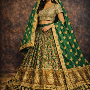 green unstitched lehenga 56077-6 – full front view