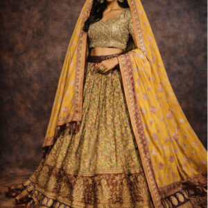 gold unstitched lehenga 56077-8 – full front view
