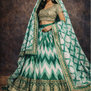 green unstitched lehenga 56077-9 – full front view