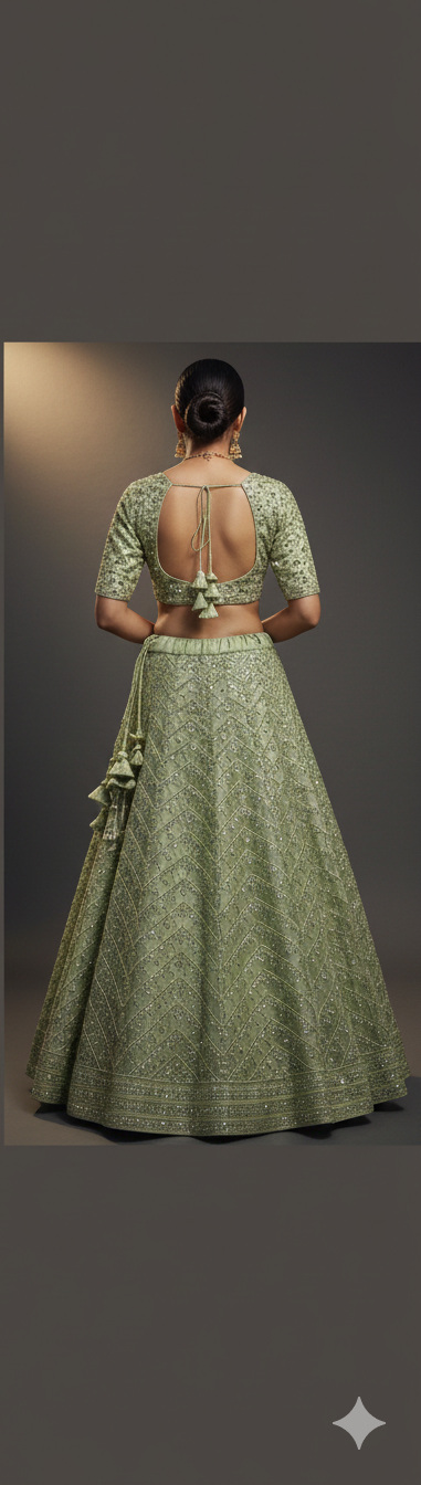 sage green unstitched lehenga 56078 – detail view
