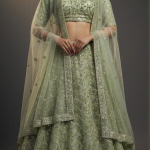 sage green unstitched lehenga 56078 – full front view