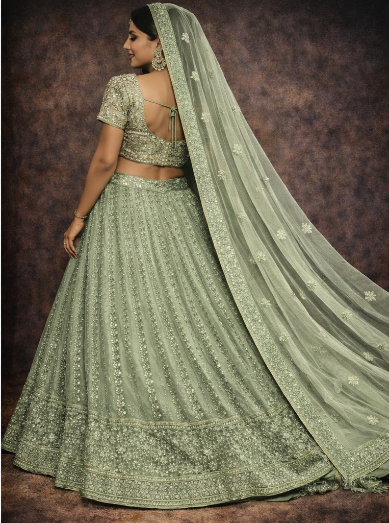 RIVAZ sage green unstitched lehenga 56080-1 design detail view