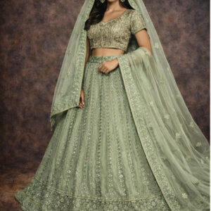 RIVAZ sage green unstitched lehenga 56080-1 full front view