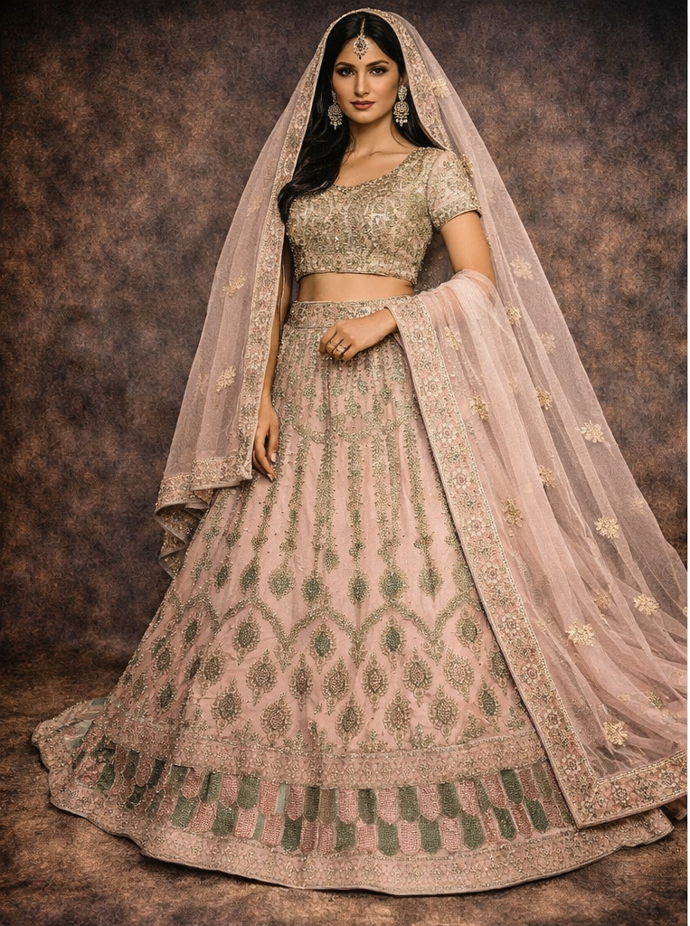 RIVAZ blush pink unstitched lehenga 56083 full front view