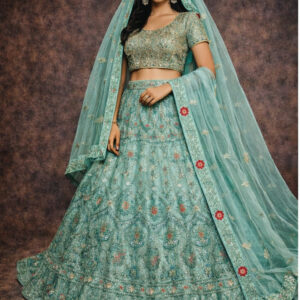 RIVAZ turquoise unstitched lehenga 56700-1 full front view