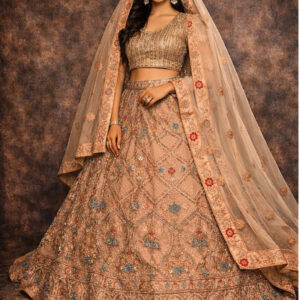 RIVAZ peach unstitched lehenga 56700-3 full front view