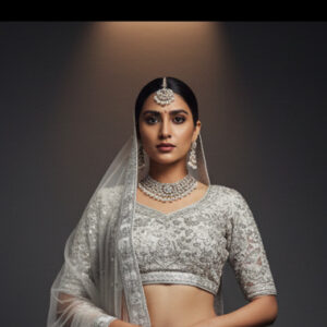 RIVAZ silver grey unstitched lehenga 58333-1 full front view