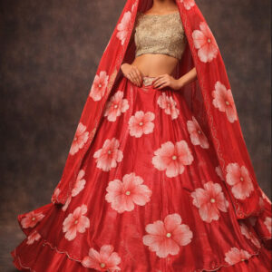 RIVAZ red unstitched lehenga 60121-11 full front view