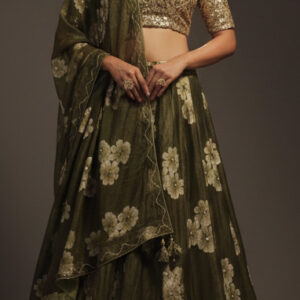 RIVAZ olive green unstitched lehenga 60121-2 full front view