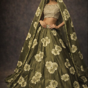 RIVAZ olive green unstitched lehenga 60121-22 full front view