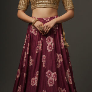 RIVAZ burgundy unstitched lehenga 60121-3 full front view