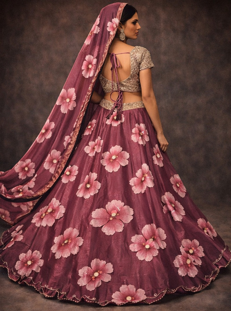 RIVAZ plum unstitched lehenga 60121-33 design detail view