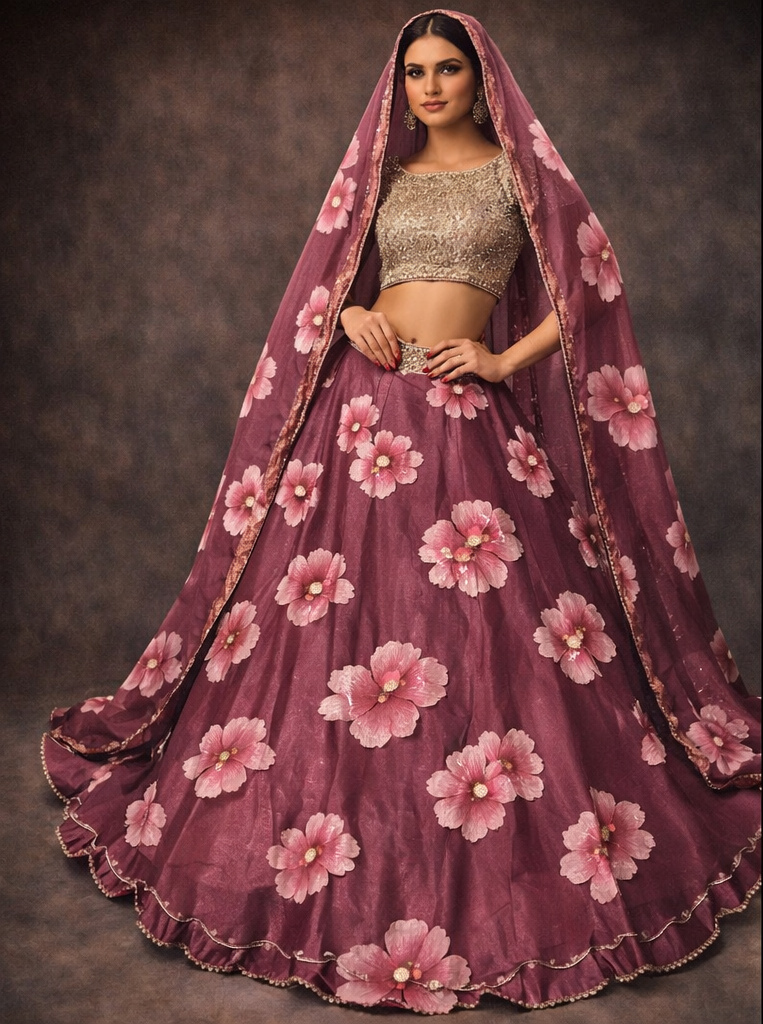 RIVAZ plum unstitched lehenga 60121-33 full front view