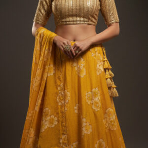 RIVAZ mustard yellow unstitched lehenga 60121-4 full front view