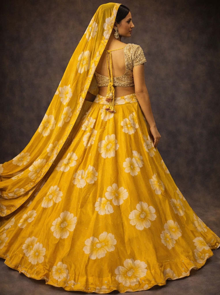 RIVAZ mustard yellow unstitched lehenga 60121-44 design detail view