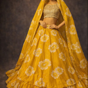 RIVAZ mustard yellow unstitched lehenga 60121-44 full front view