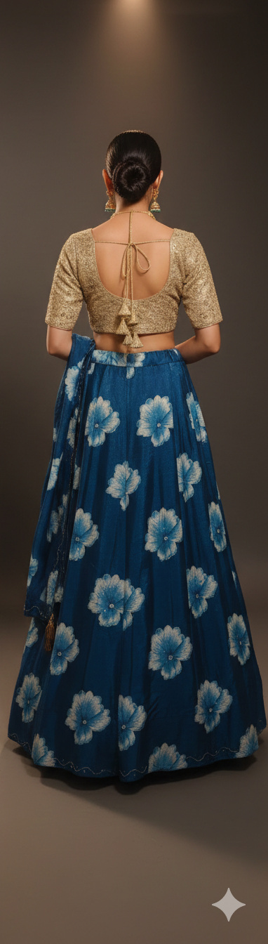 RIVAZ blue unstitched lehenga 60121-55 design detail view