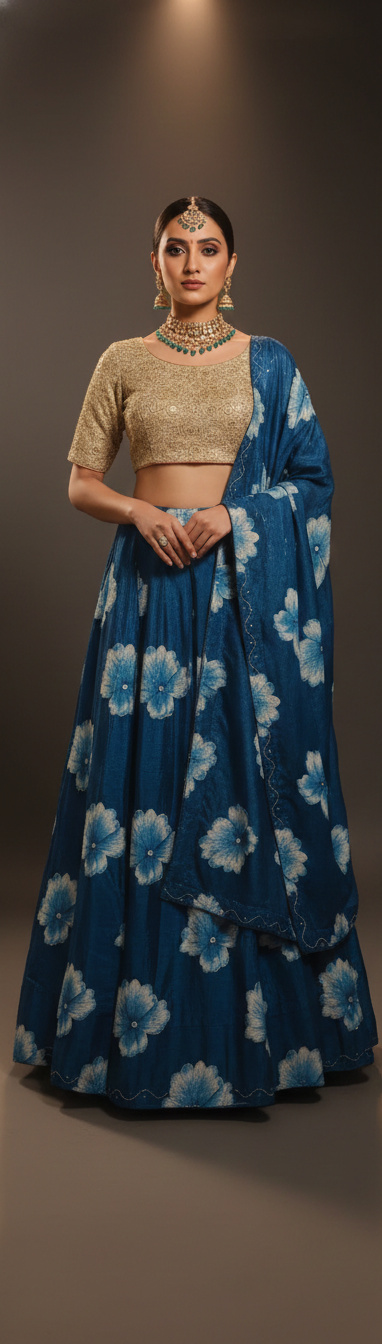 RIVAZ blue unstitched lehenga 60121-55 full front view