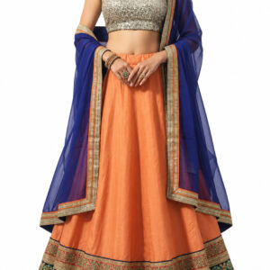 orange unstitched lehenga 7852-2 – full front view