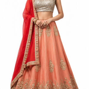 peach unstitched lehenga 7855 – full front view