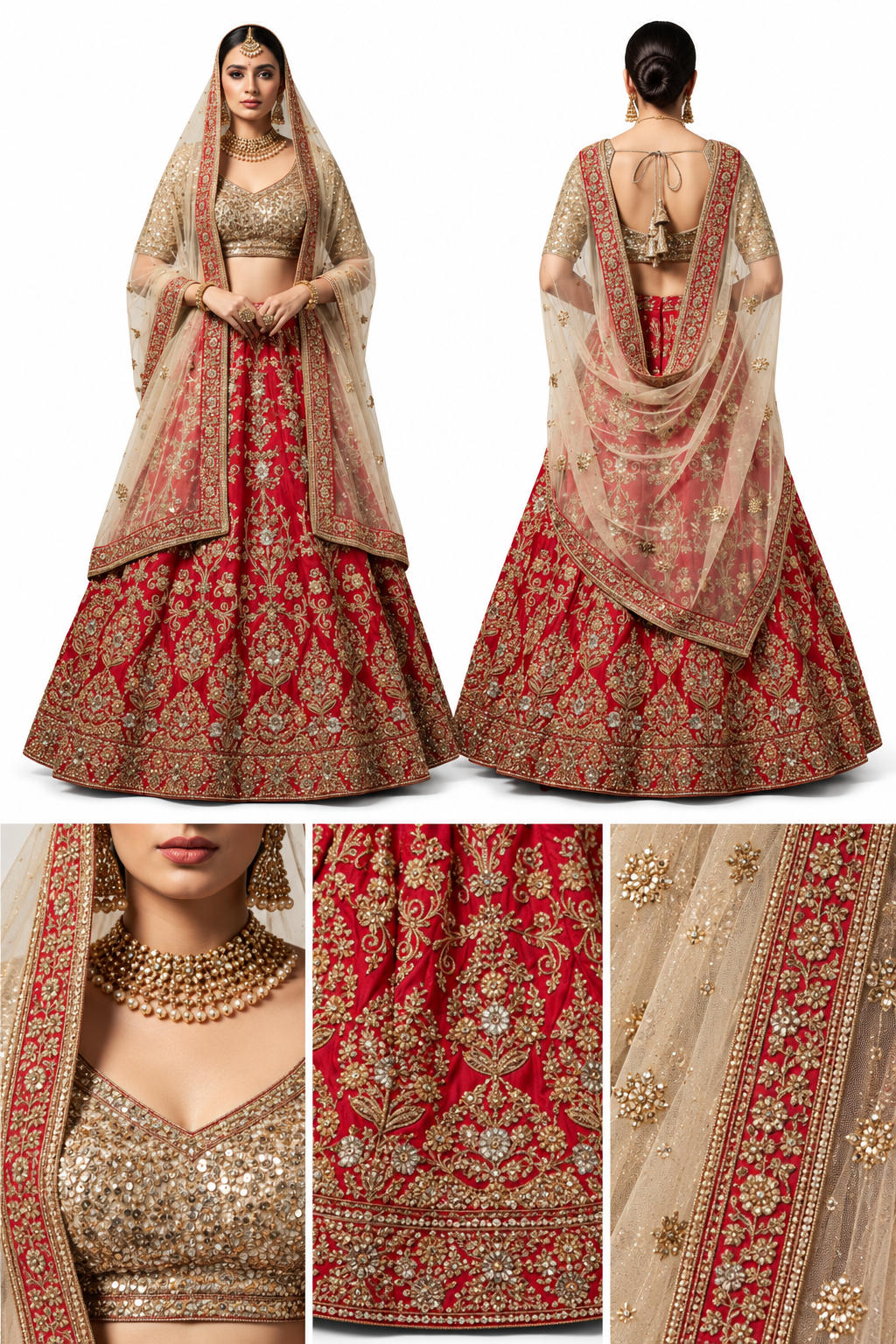 red unstitched lehenga 9883 – detail view