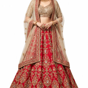 red unstitched lehenga 9883 – full front view