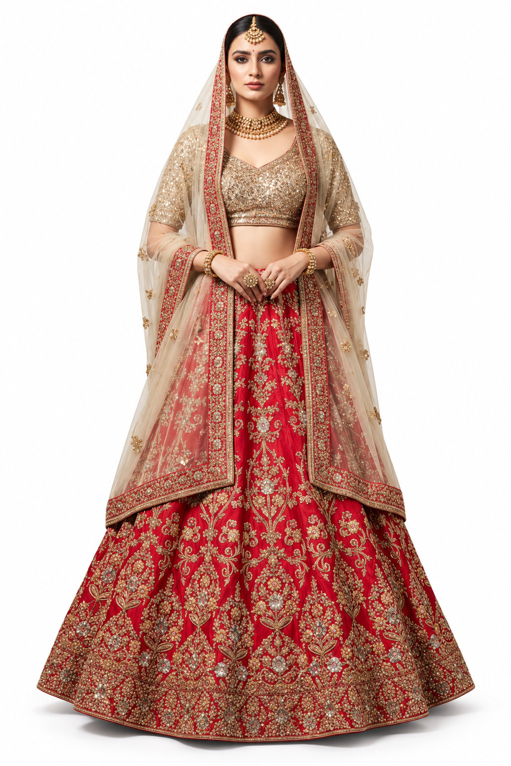 red unstitched lehenga 9883 – full front view